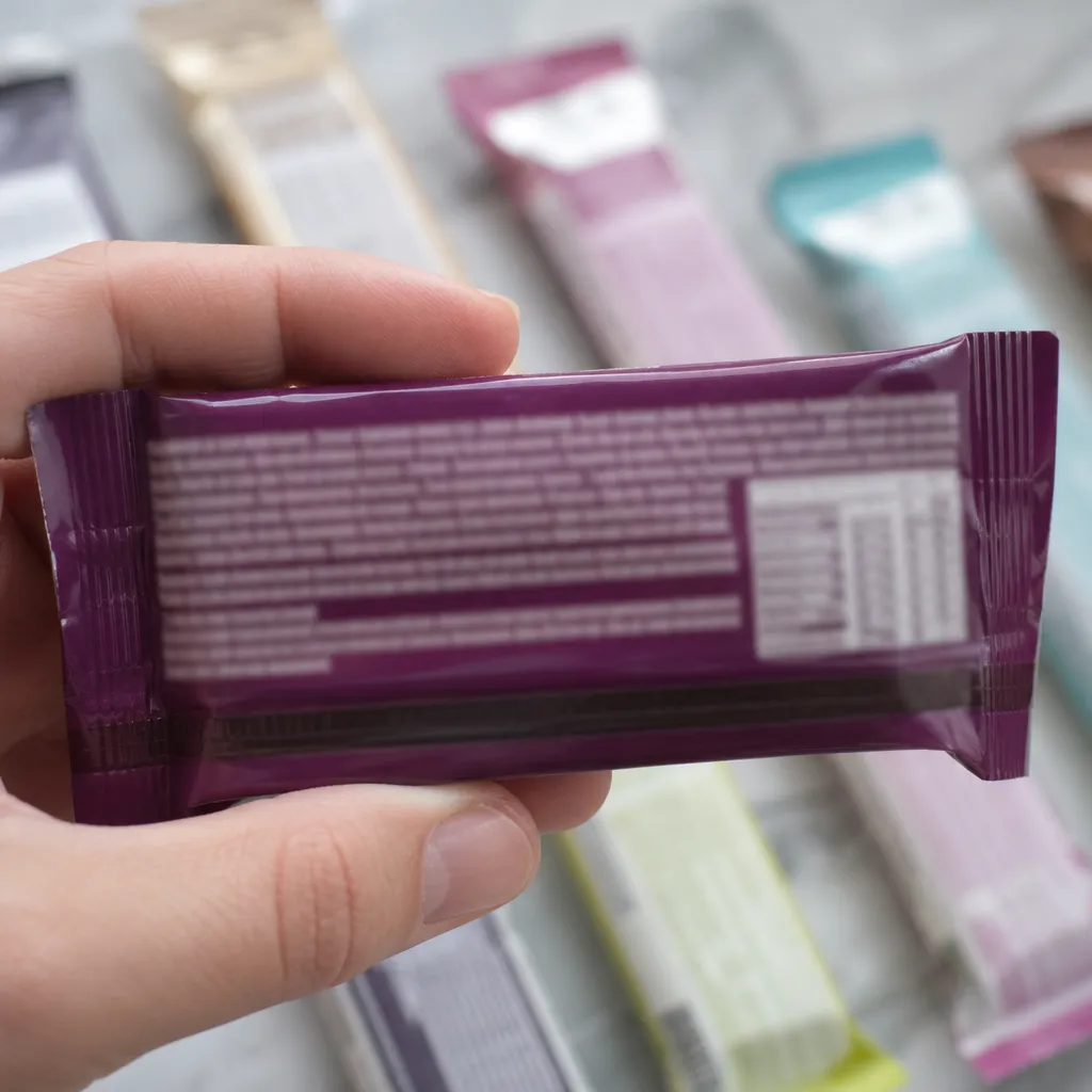 Detalhe de rotulagem de alergênicos em embalagem pequena mostrando a área de advertências próxima aos ingredientes