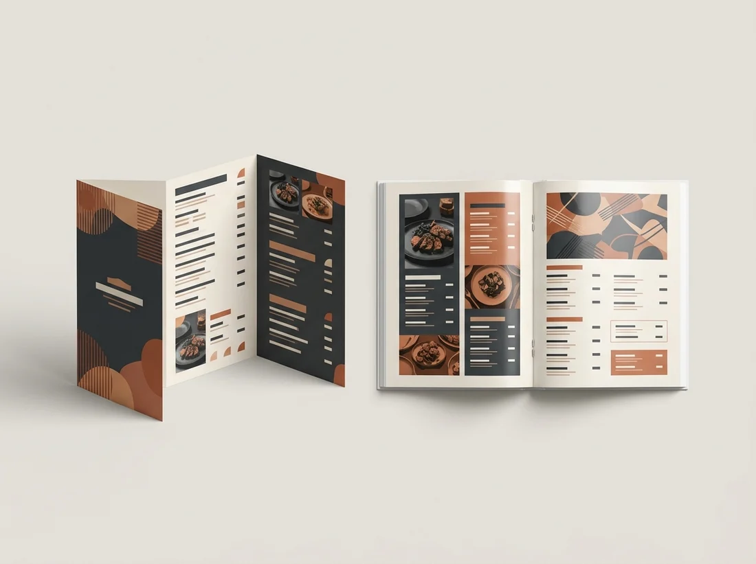 Ilustração de cardápio tipo folder com dobras