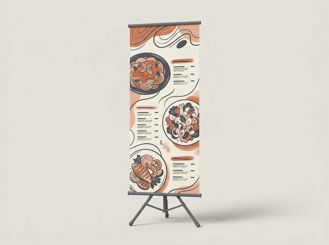 Ilustração de cardápio em banner com tripé