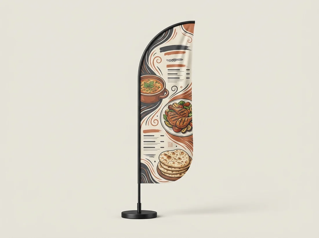 Ilustração de wind banner com fotos de pratos