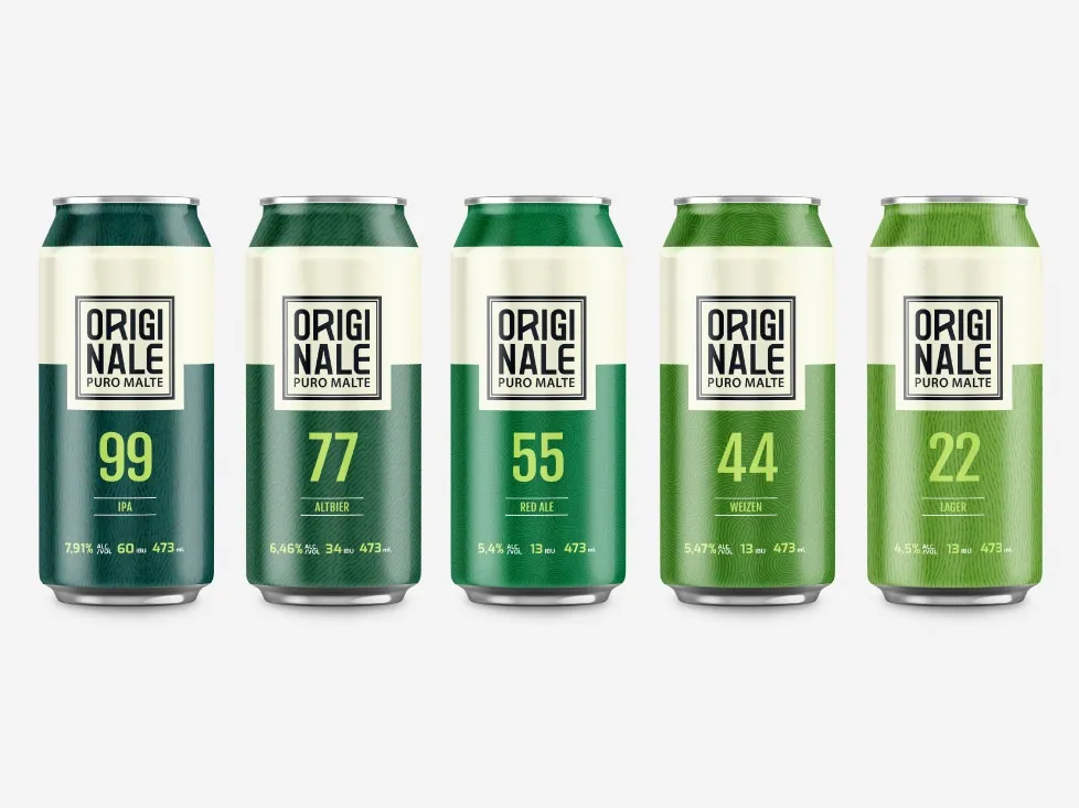 Latas da cerveja Originale com rótulos por estilo
