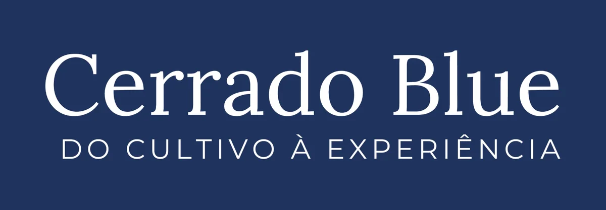 Logo-mãe da Cerrado Blue: wordmark em serifa com a tagline Do cultivo à experiência