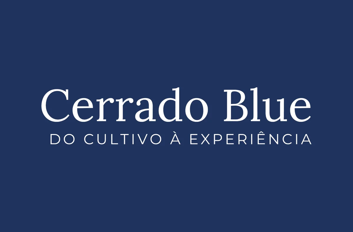 Logo-mãe (principal) da Cerrado Blue: wordmark em serifa com a tagline Do cultivo à experiência