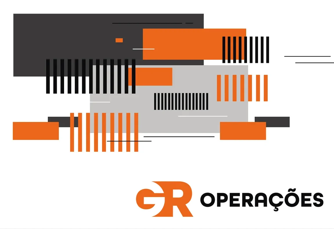 Composição de grafismos com a logo GR Operações