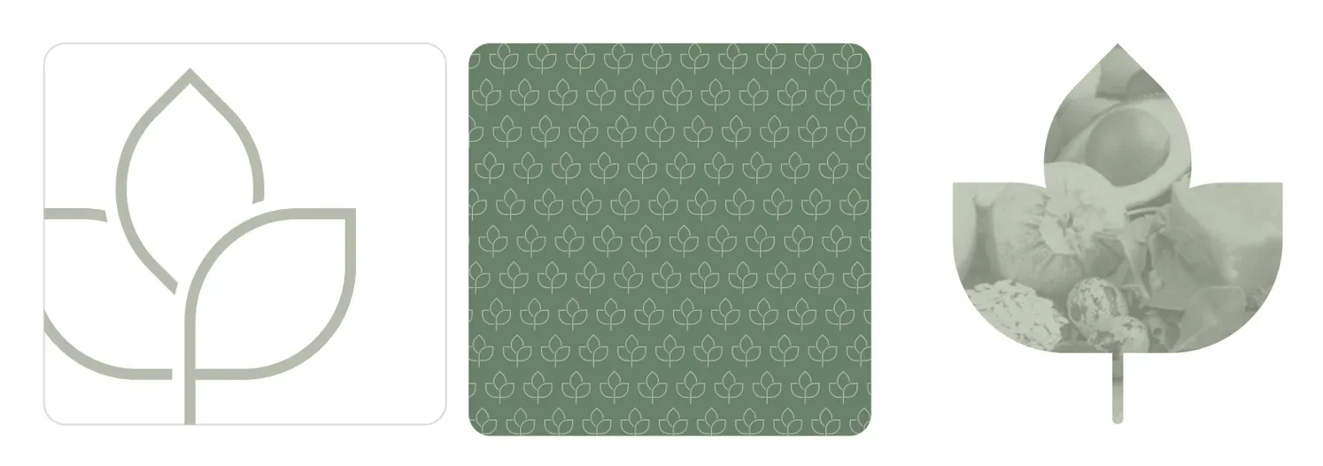 Grafismos da marca Priscila Pinheiro: formas, pattern e moldura do símbolo