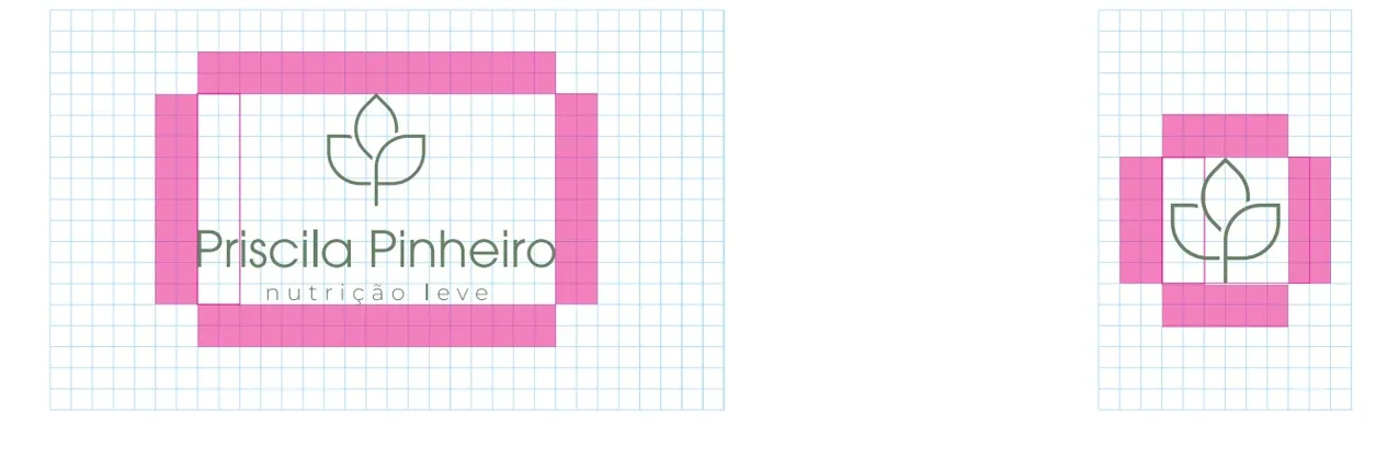 Grid de construção e área de segurança da logo Priscila Pinheiro