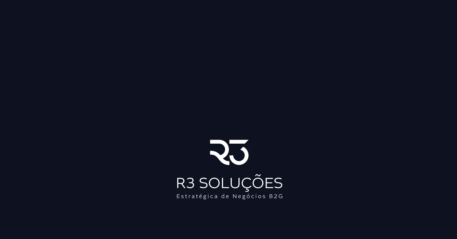 Logo da R3 Soluções em branco sobre azul-marinho