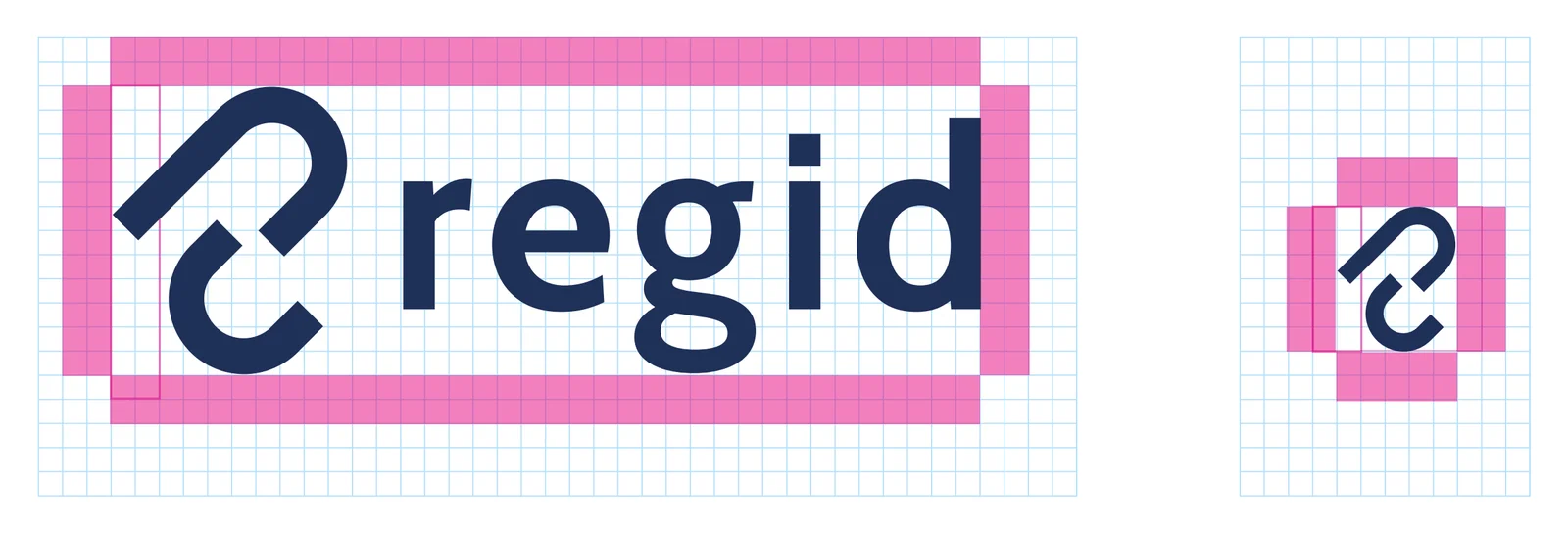 Grid de construção e área de segurança da logo e do símbolo Regid