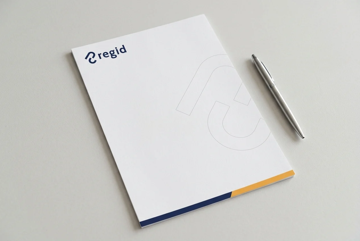 Papel timbrado da Regid sobre a mesa