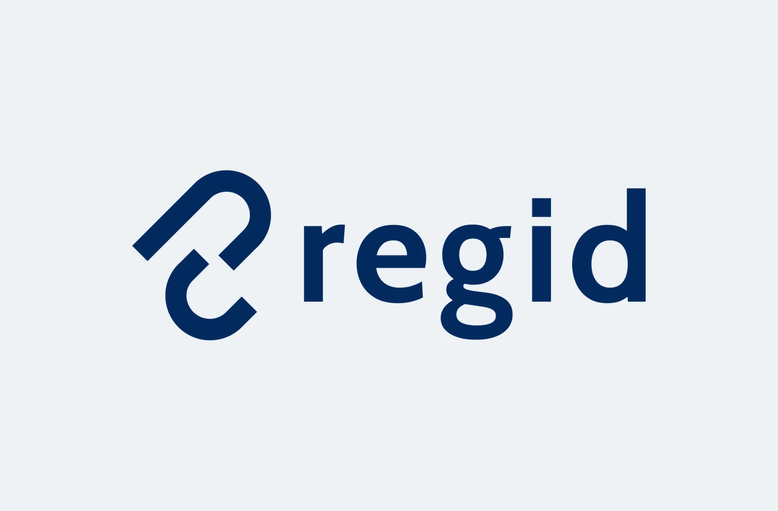 Logo da Regid: nome em Cabin Bold com o símbolo, em azul-marinho