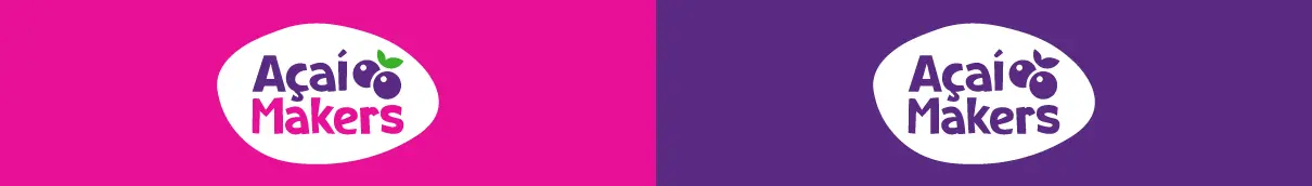 Açaí Makers – logotipo – versões sobre magenta e roxo