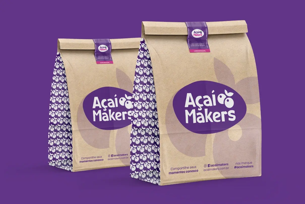 Sacos kraft de delivery da Açaí Makers