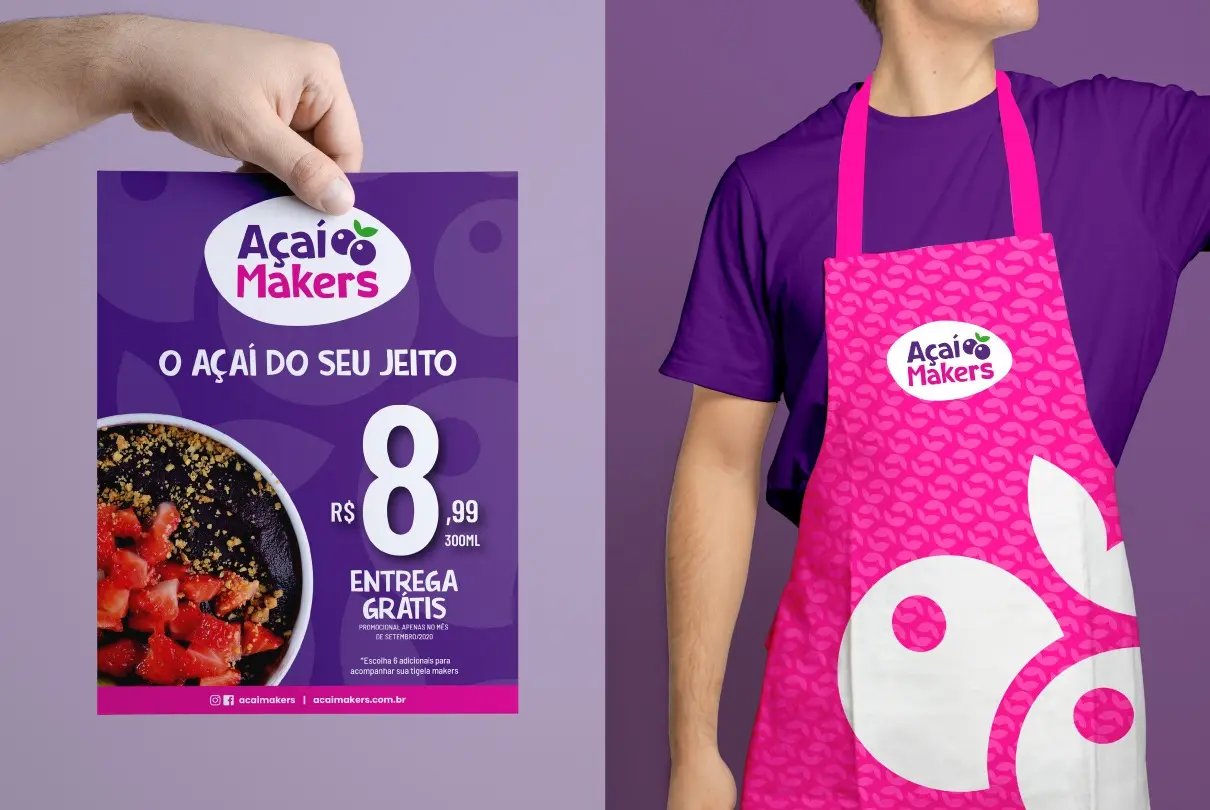 Açaí Makers – cartaz e avental – peça promocional e uniforme da equipe