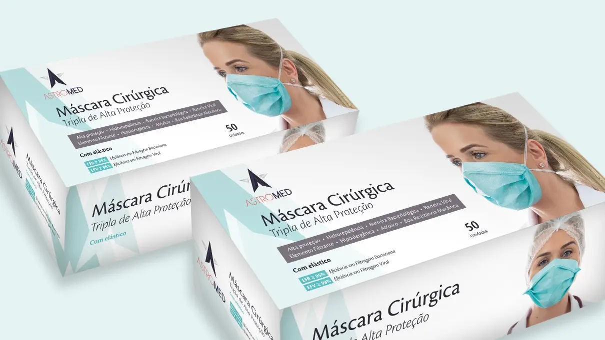 Astromed – caixa de máscara cirúrgica – duas versões lado a lado