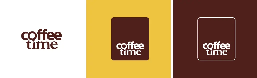 Coffee Time – logotipo – versões sobre branco, amarelo e marrom