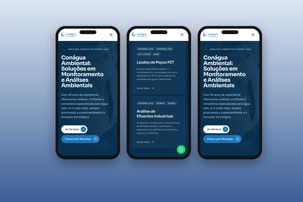 Conágua Ambiental – website – telas no celular