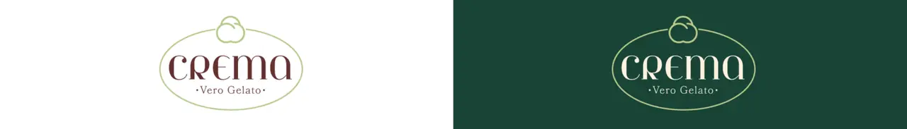Crema – logotipo – versões sobre branco e verde