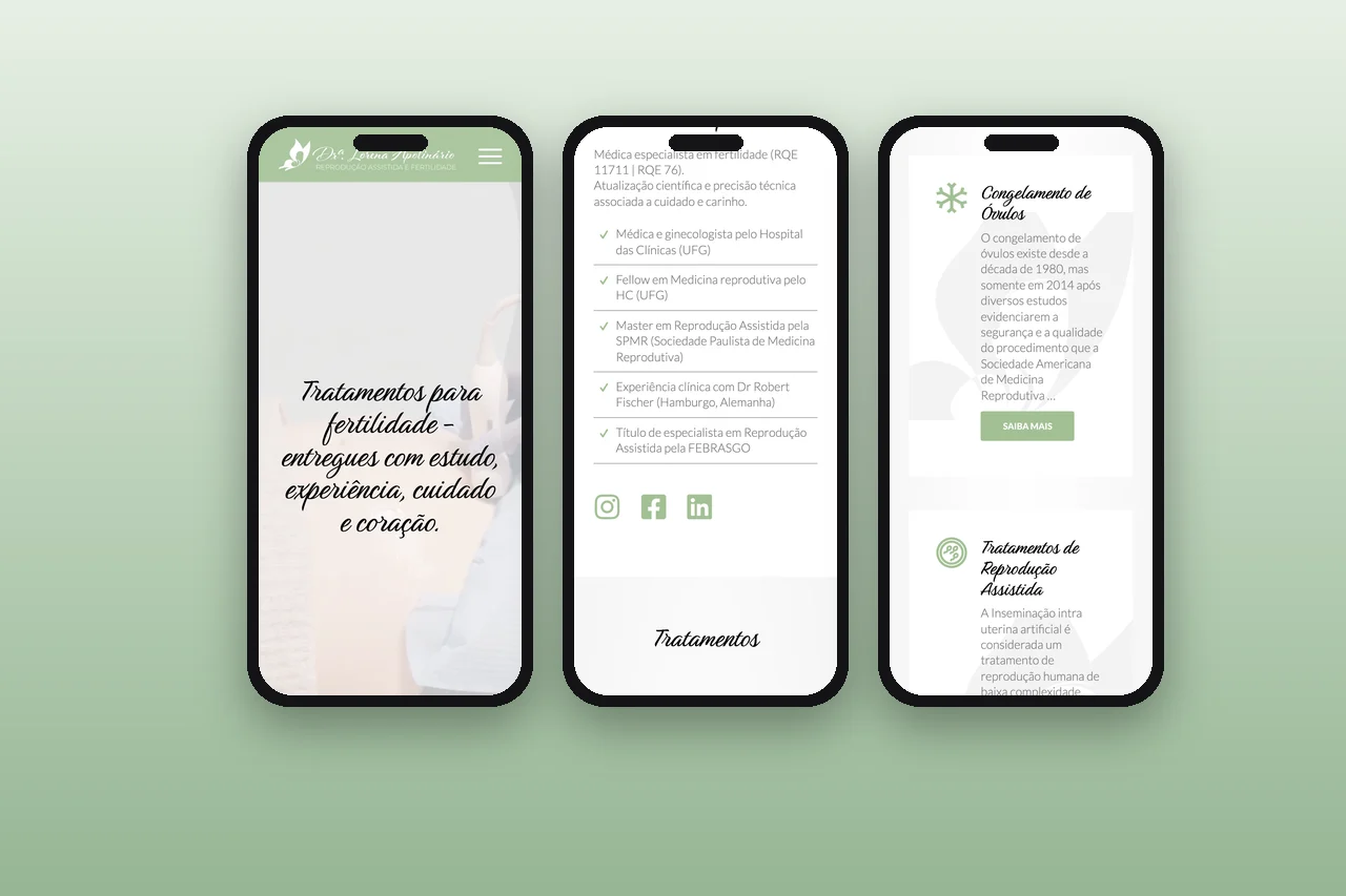 Dra. Lorena Apolinário – website – telas no celular