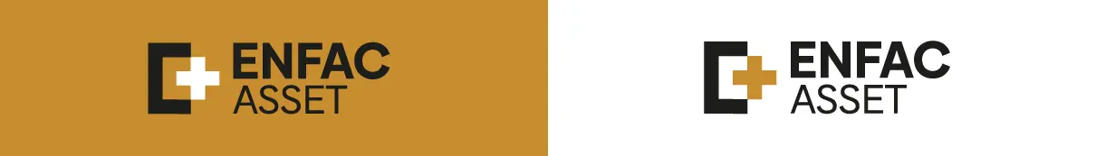 Enfac Asset – logotipo – versões sobre dourado e branco