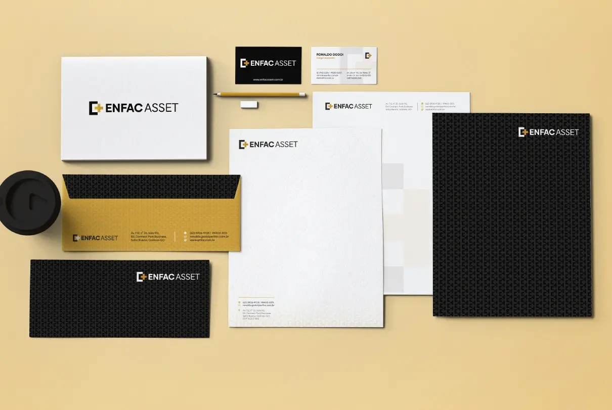Enfac Asset – papelaria – pasta, envelopes, papel timbrado e cartões