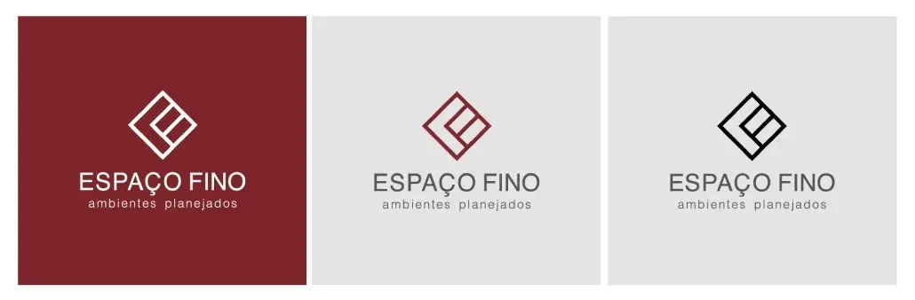Espaço Fino – logotipo – versões sobre vinho, cinza e branco