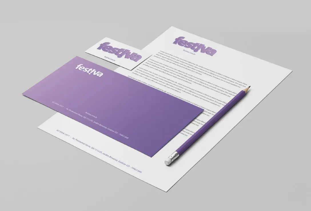 Festiva – papel timbrado, envelope e cartão