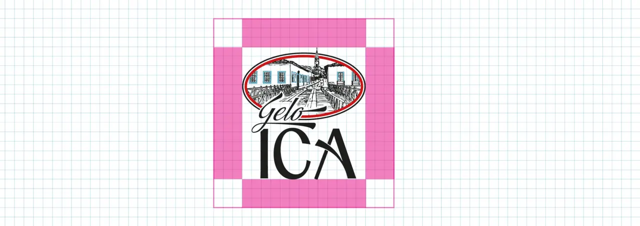 Grid de construção e área de segurança da logo Gelo ICA