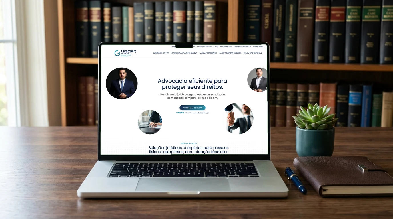 Site do escritório Gutemberg Amorim Advogados no notebook