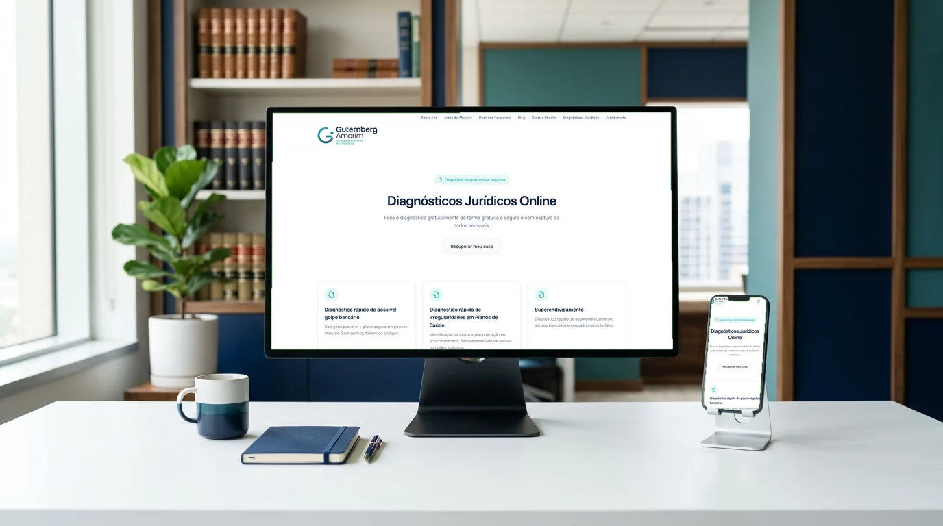 Diagnósticos Jurídicos Online no monitor e no celular