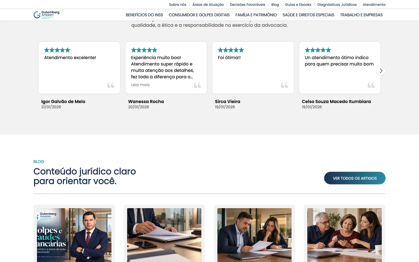 Avaliações de clientes e blog