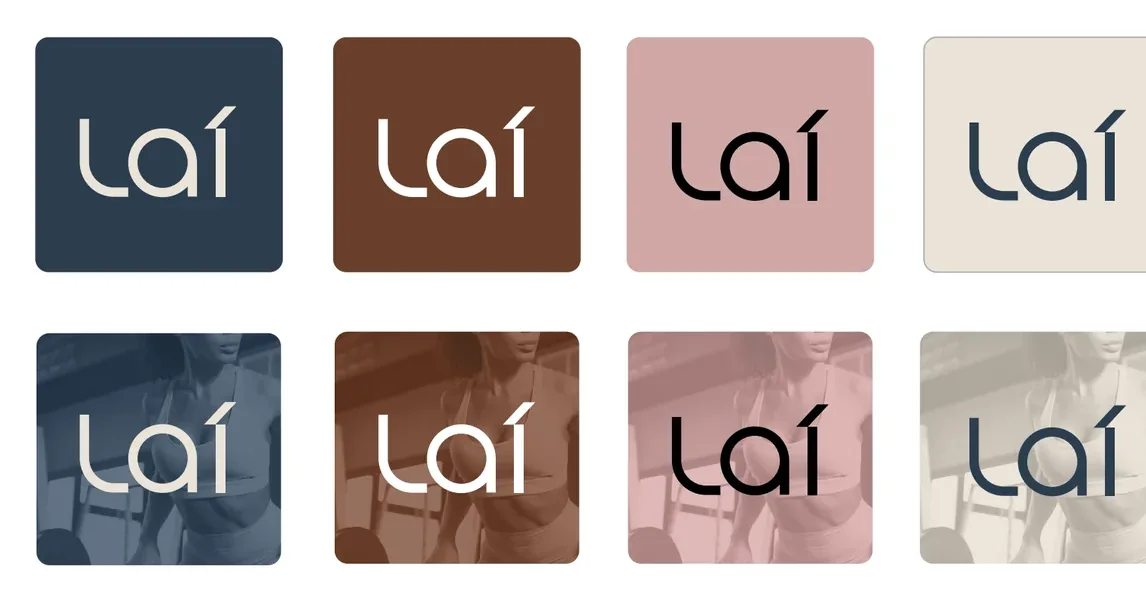 Logo Laí aplicada sobre as cores e fotos da marca