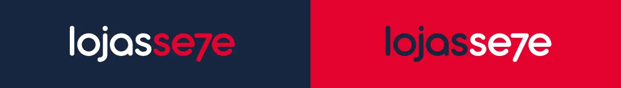 Lojas Se7e – logotipo – versões sobre azul-marinho e vermelho