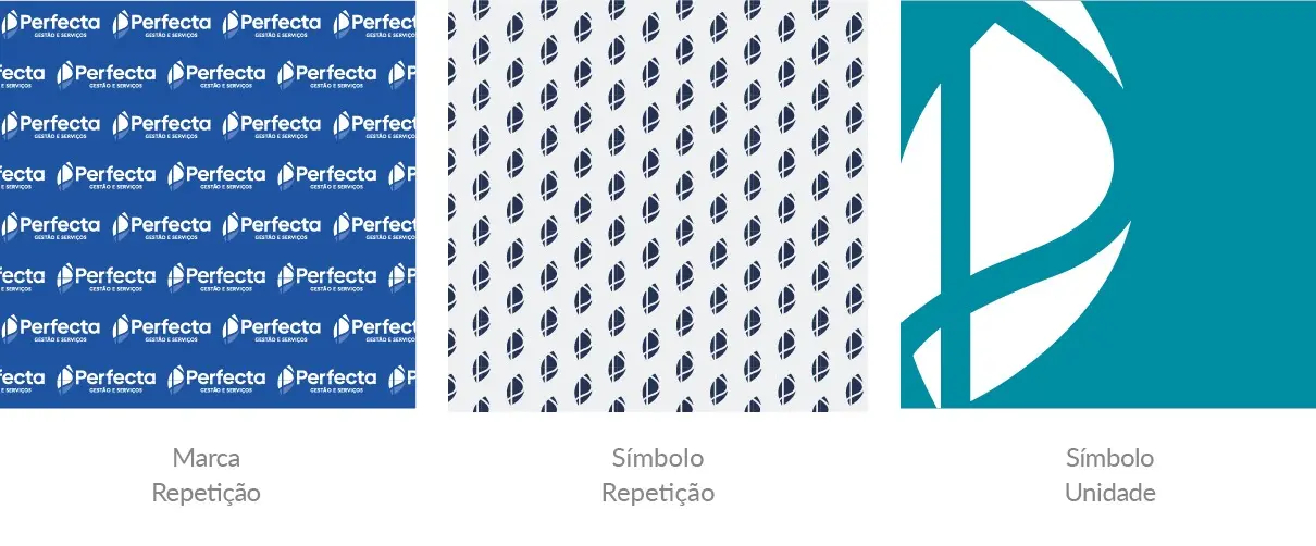 Padrão gráfico da Perfecta: marca em repetição, pattern e símbolo