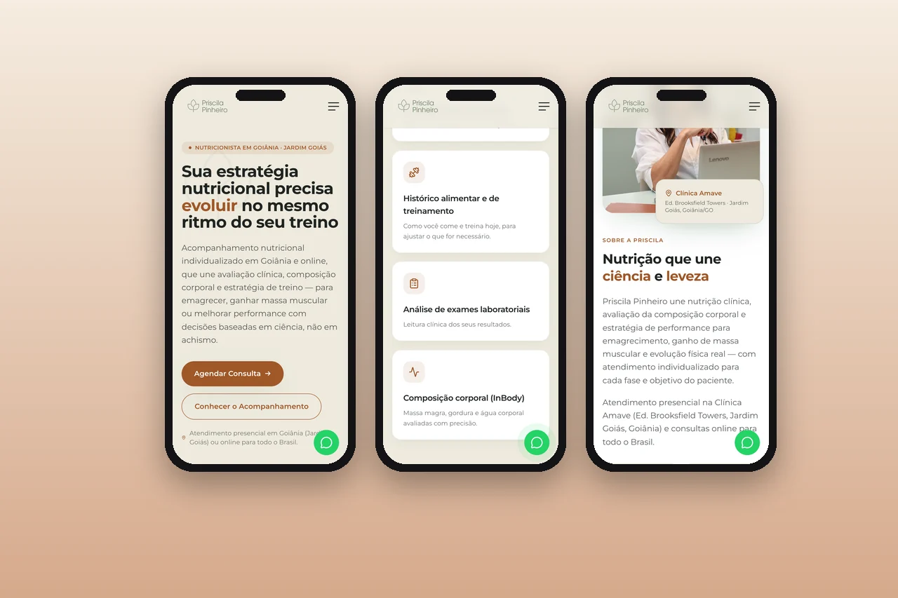 Priscila Pinheiro – landing page – telas no celular