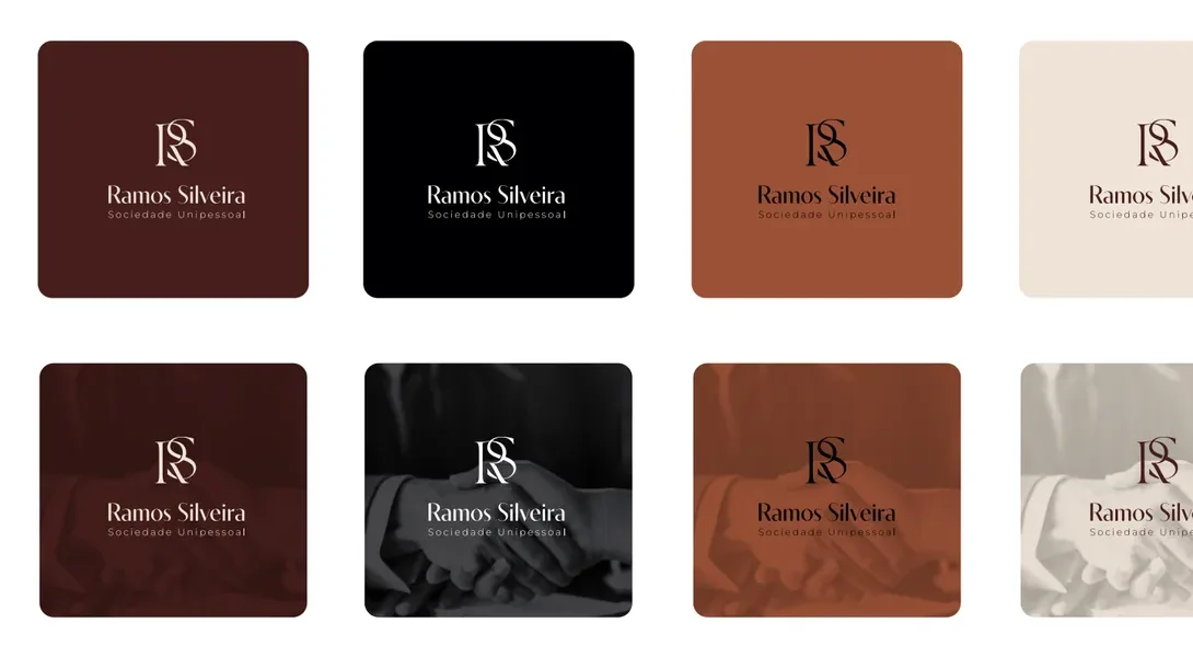 Logo Ramos Silveira aplicada em diferentes fundos