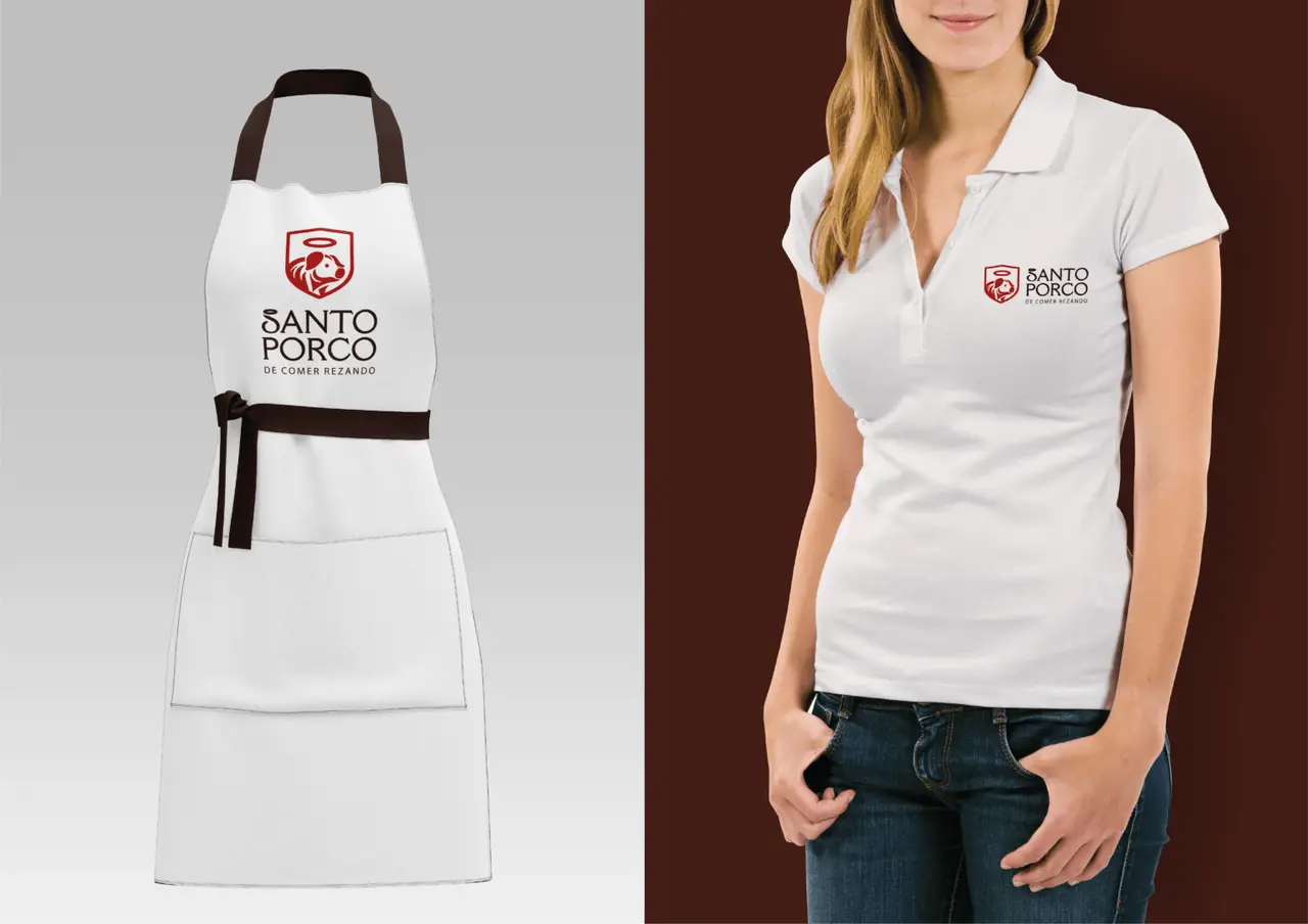 Santo Porco – avental e camisa polo da equipe