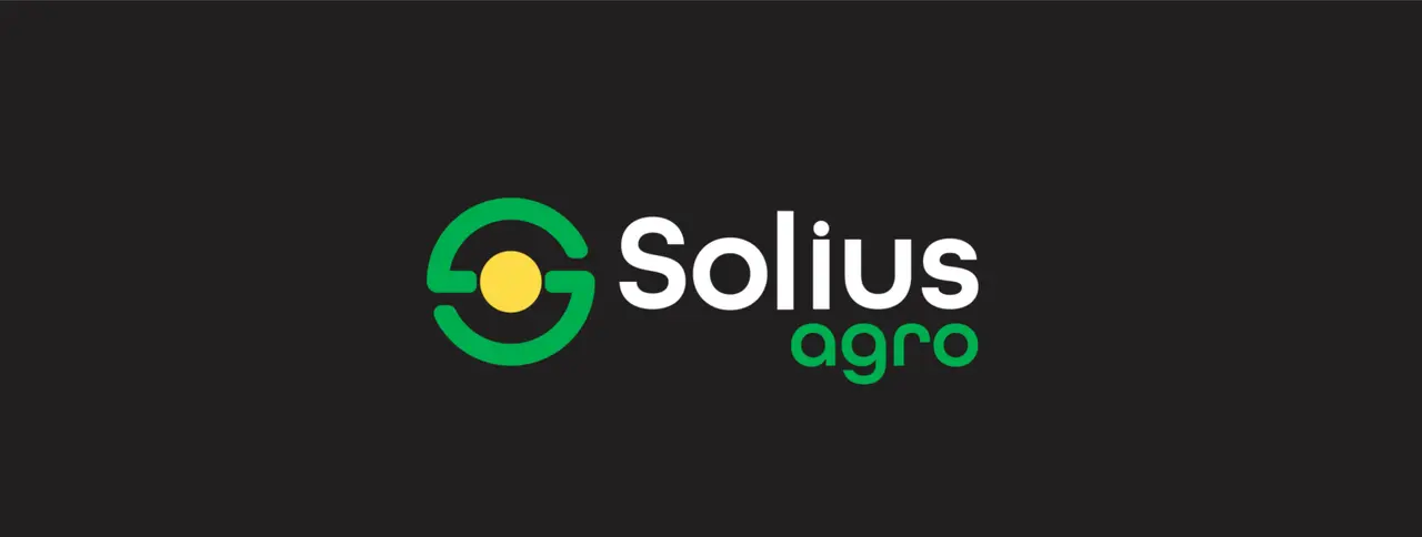Solius Agro – logotipo – versão negativa sobre preto