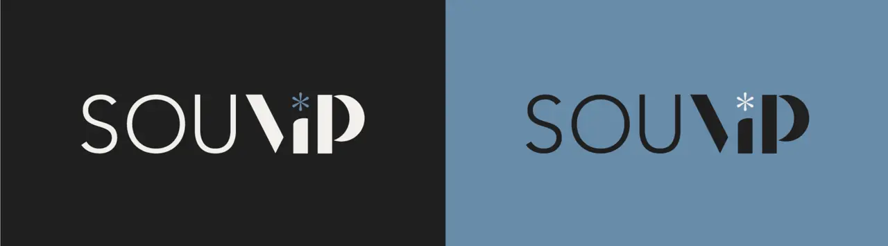 SouVip – logotipo – versões sobre preto e azul