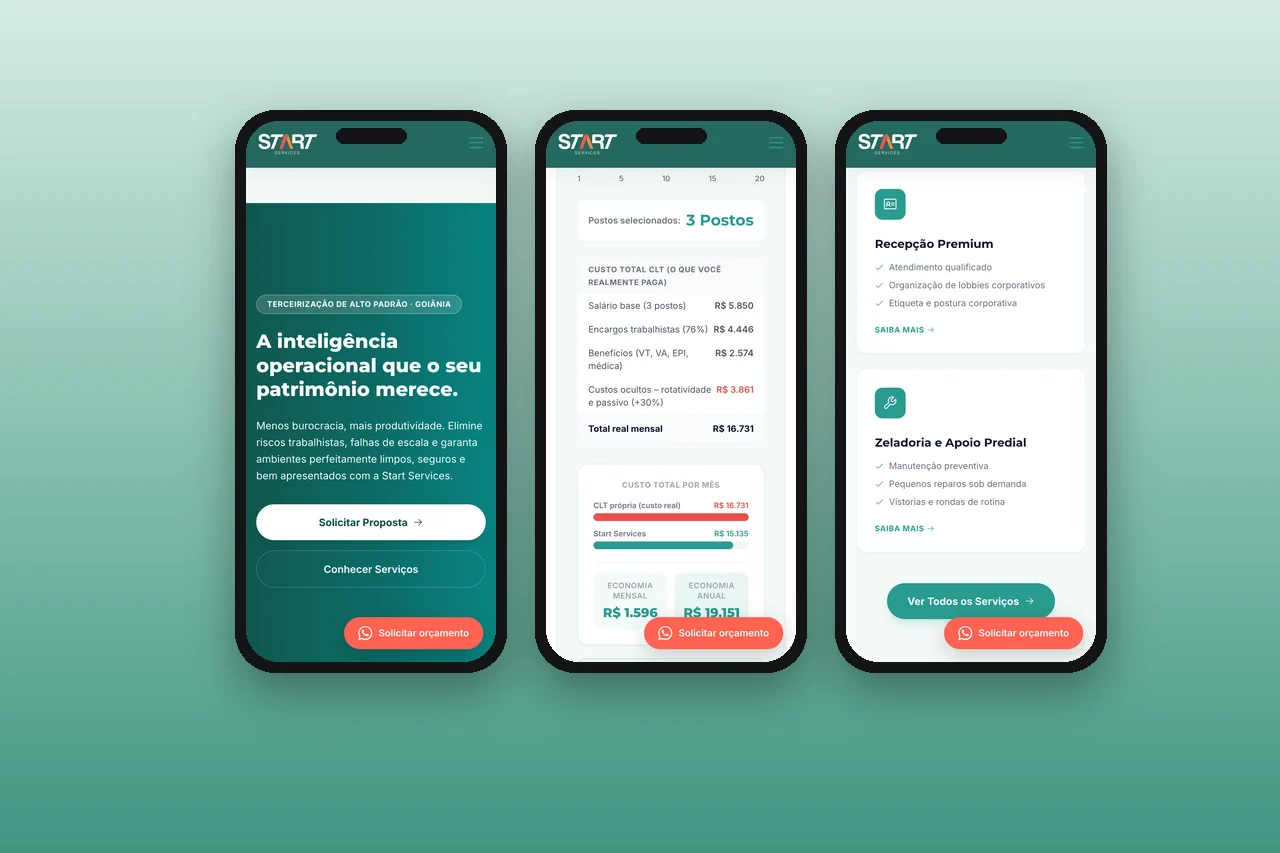 Start Services – website – telas no celular