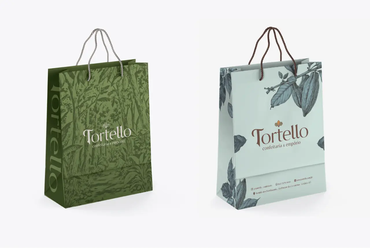 Tortello – sacolas com estampa de folhas em verde