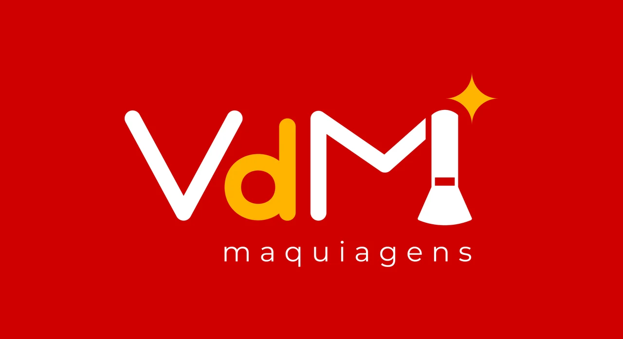 VdM Maquiagens – logotipo – versão negativa sobre vermelho