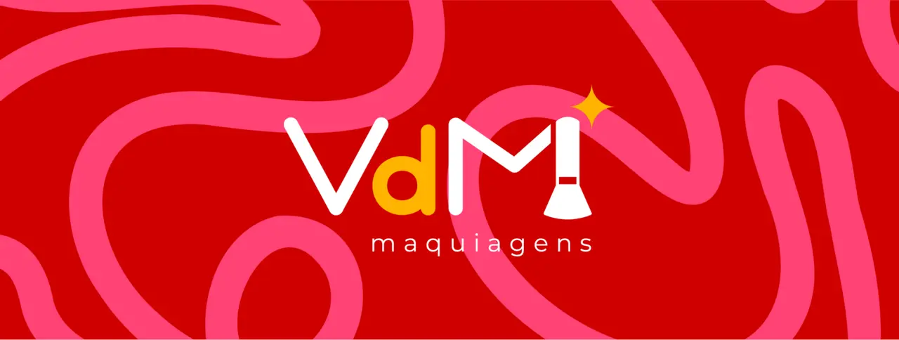 VdM Maquiagens – logotipo – sobre padrão de linhas em rosa