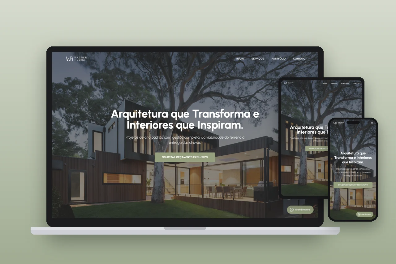 Wagner Rocha Arquitetura – landing page – versões para notebook, tablet e celular