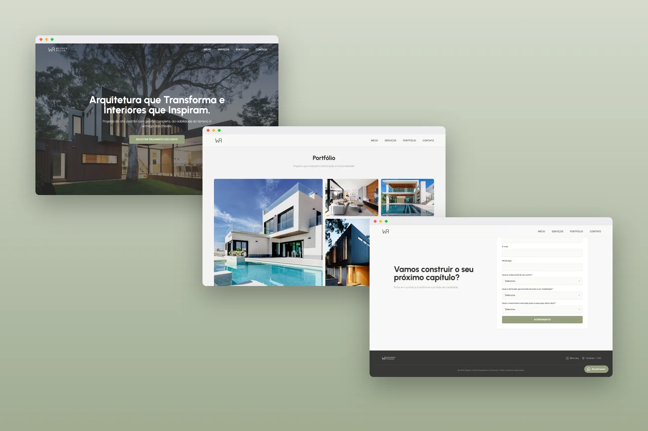 Wagner Rocha Arquitetura – landing page – páginas internas