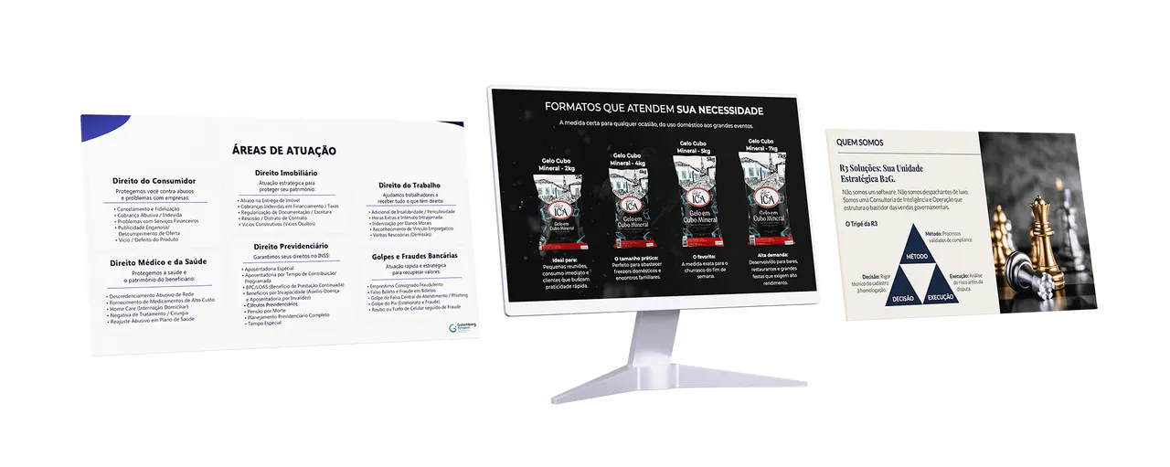 Design de portfólio e apresentação da empresa em tela e impresso