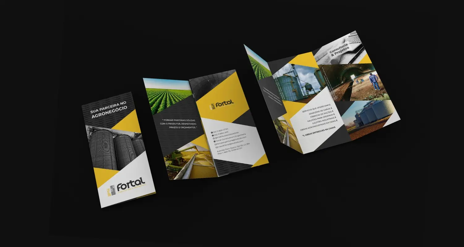 Folders e materiais promocionais impressos criados pela Buffo Design