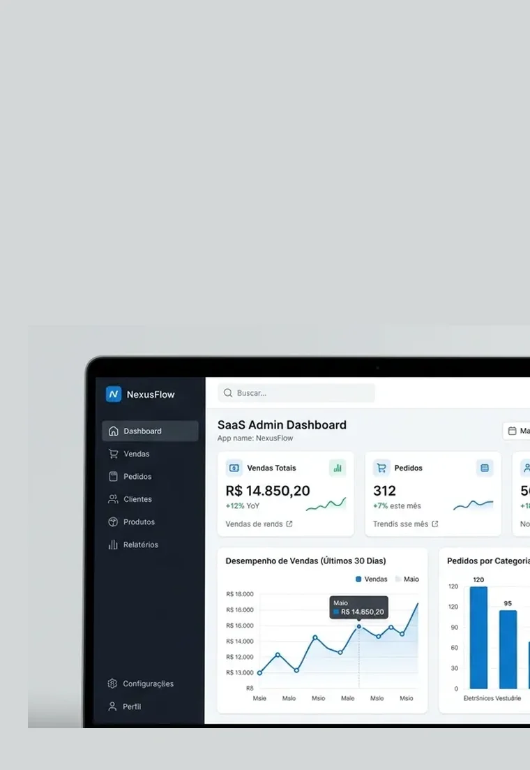 Web app com dashboard de vendas em um notebook