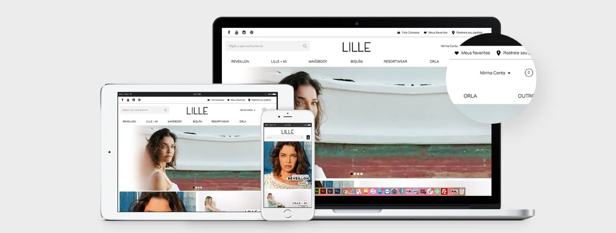 Loja virtual criada pela Buffo Design exibida em diferentes dispositivos